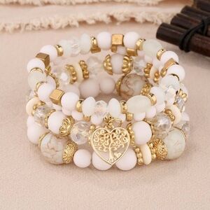 Elegant Gold and White Beaded Bracelet Set